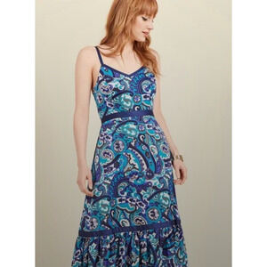 ModCloth Rhythm and Radiance Paisley Sleeveless Tiered Prairie Maxi Dress Size S
